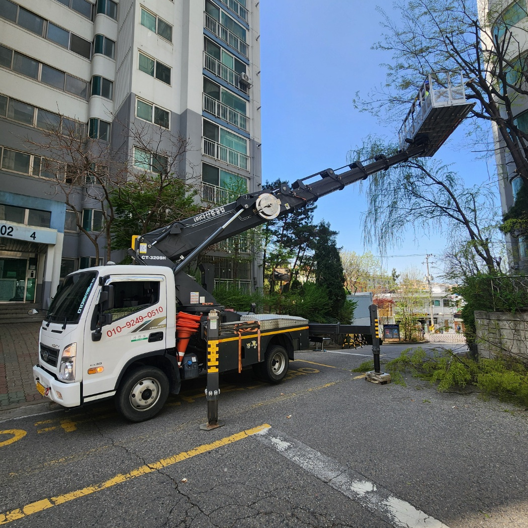 실외기 양중 스카이차 작업사진